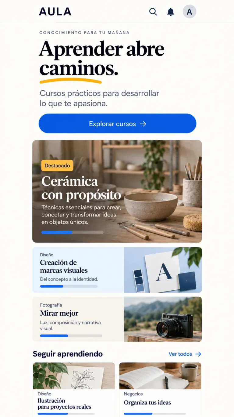 La misma sección de Aula adaptada a una pantalla móvil.
