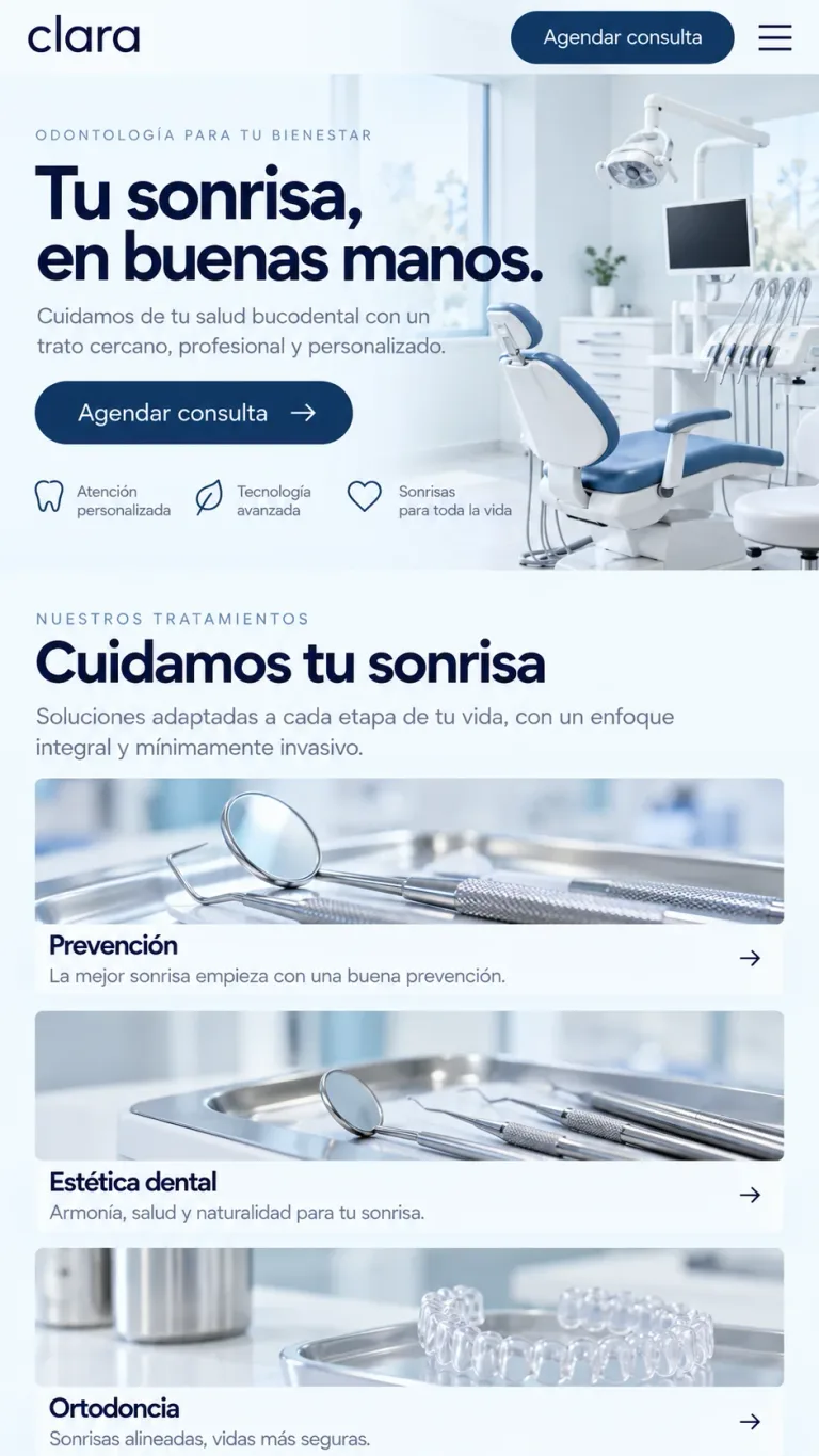 La misma sección de Clara adaptada a una pantalla móvil.