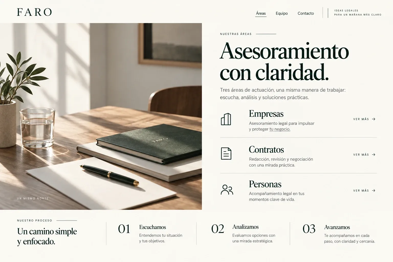 Página de Faro con sus áreas de asesoramiento para personas y empresas.