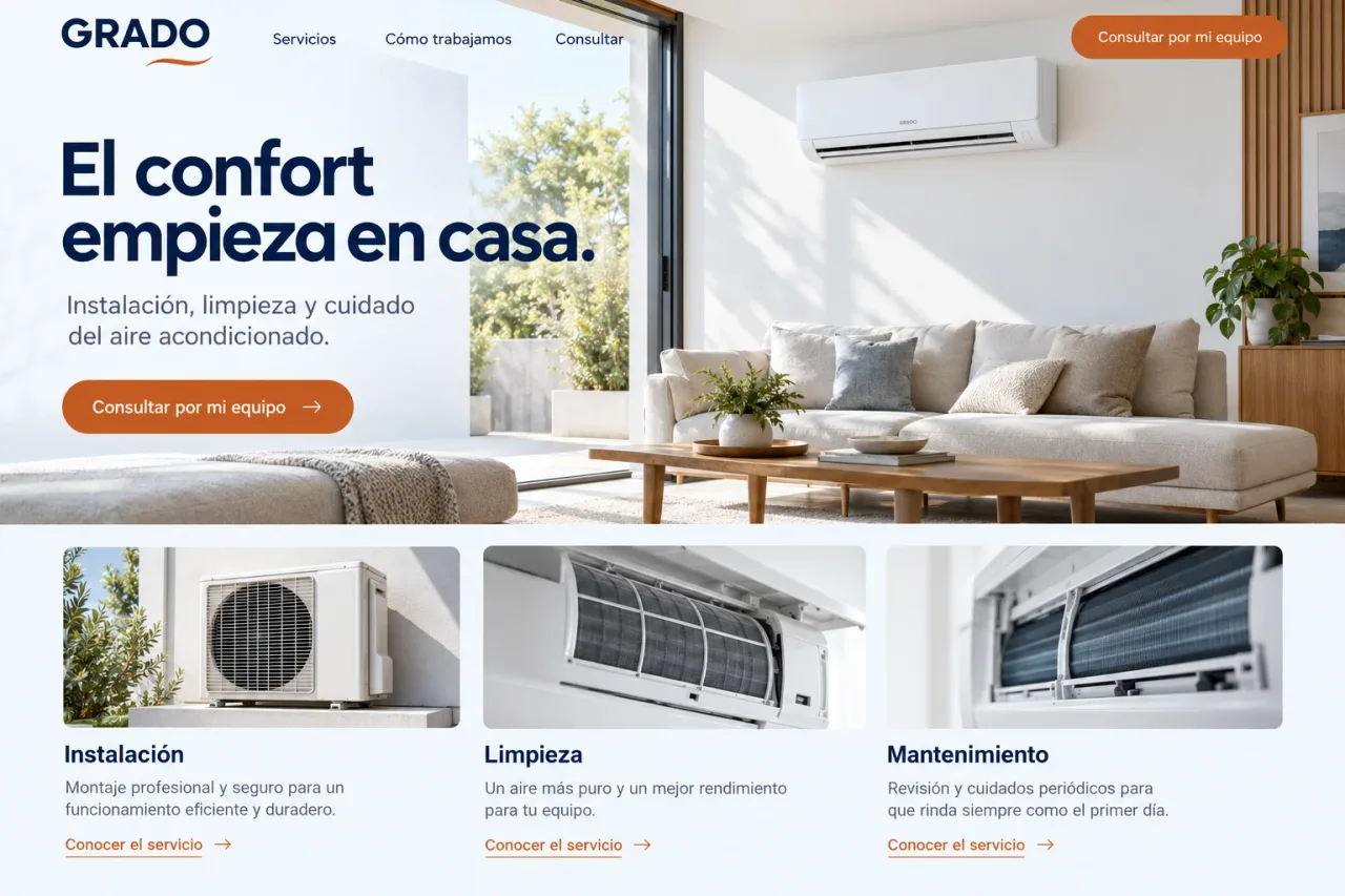 Portada de Grado con un equipo de aire acondicionado en una habitación vacía y acceso a sus servicios.