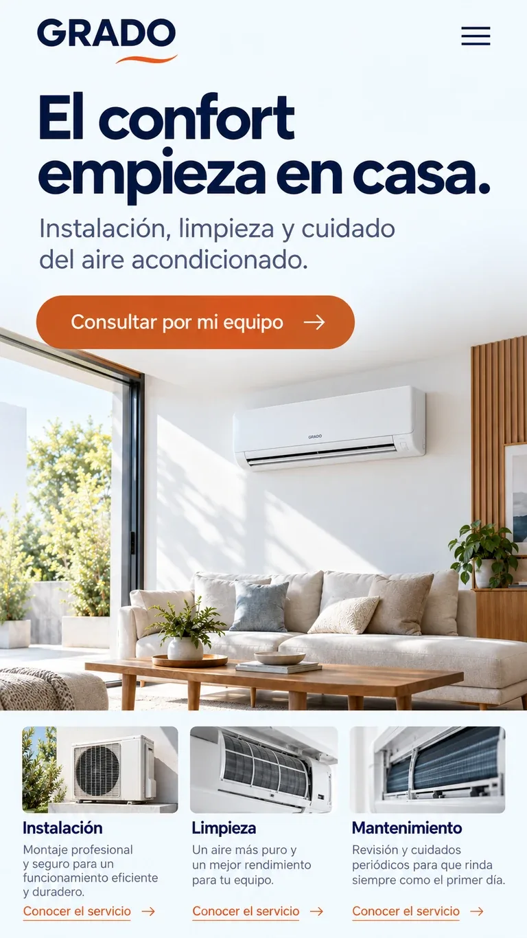 La misma sección de Grado adaptada a una pantalla móvil.