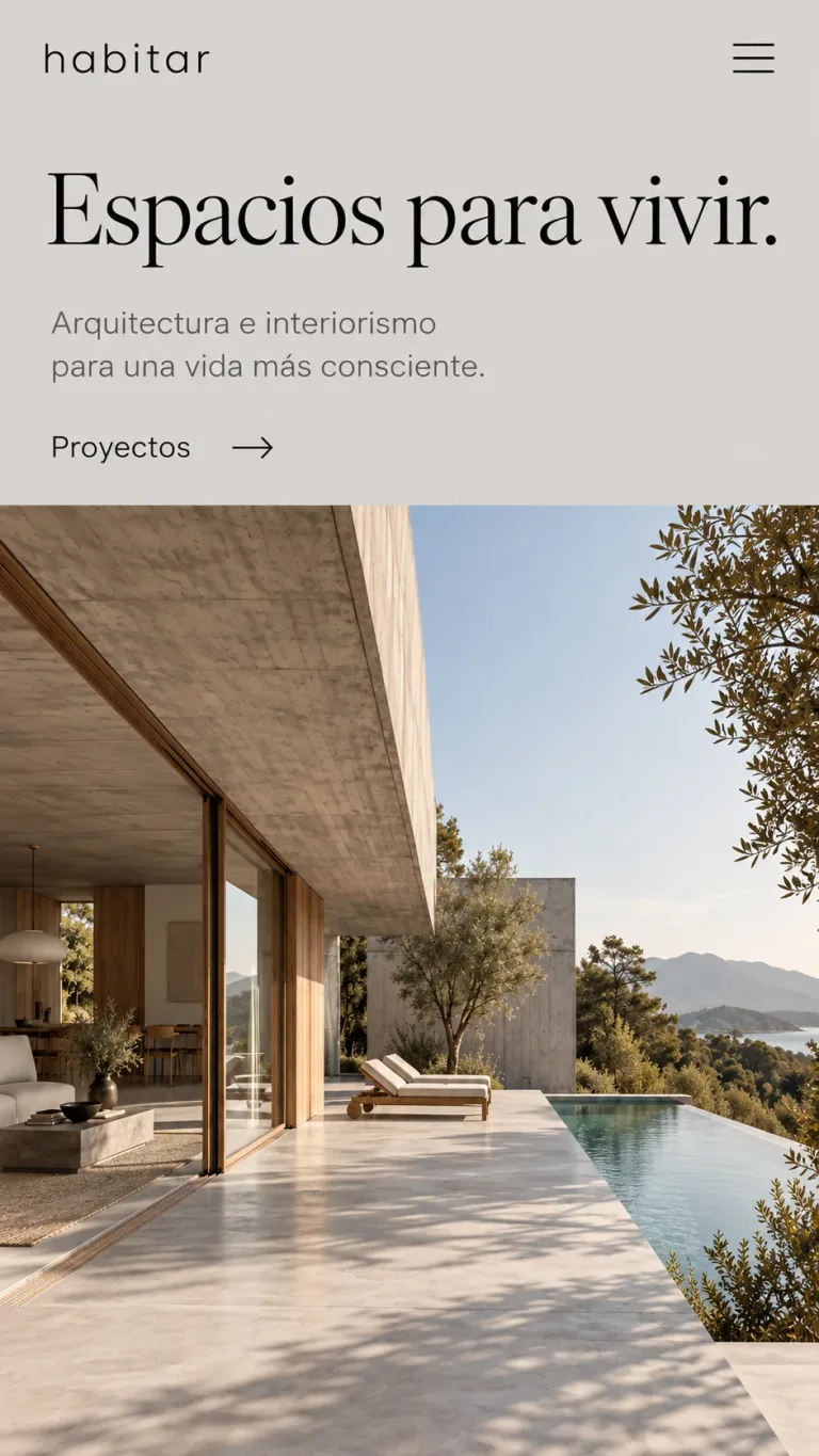 La misma sección de Habitar adaptada a una pantalla móvil.