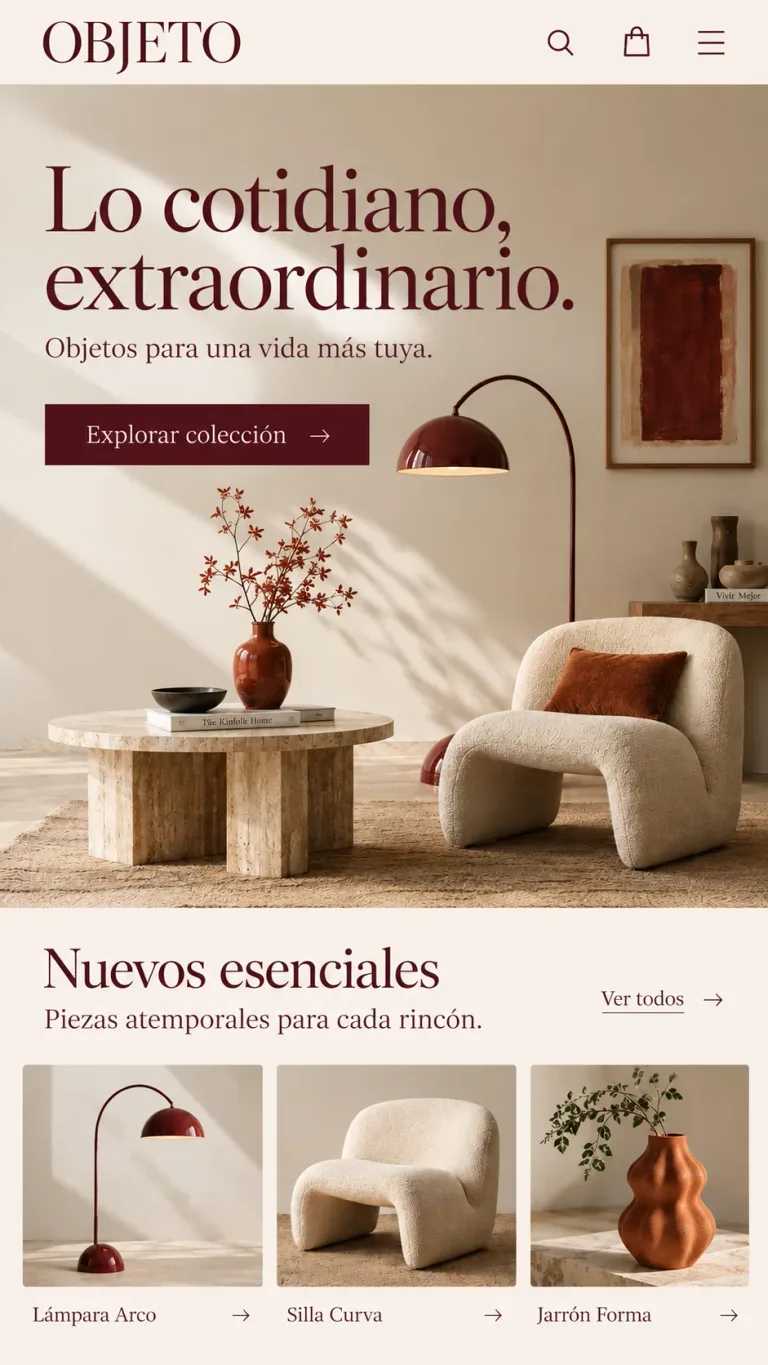 La misma sección de Objeto adaptada a una pantalla móvil.