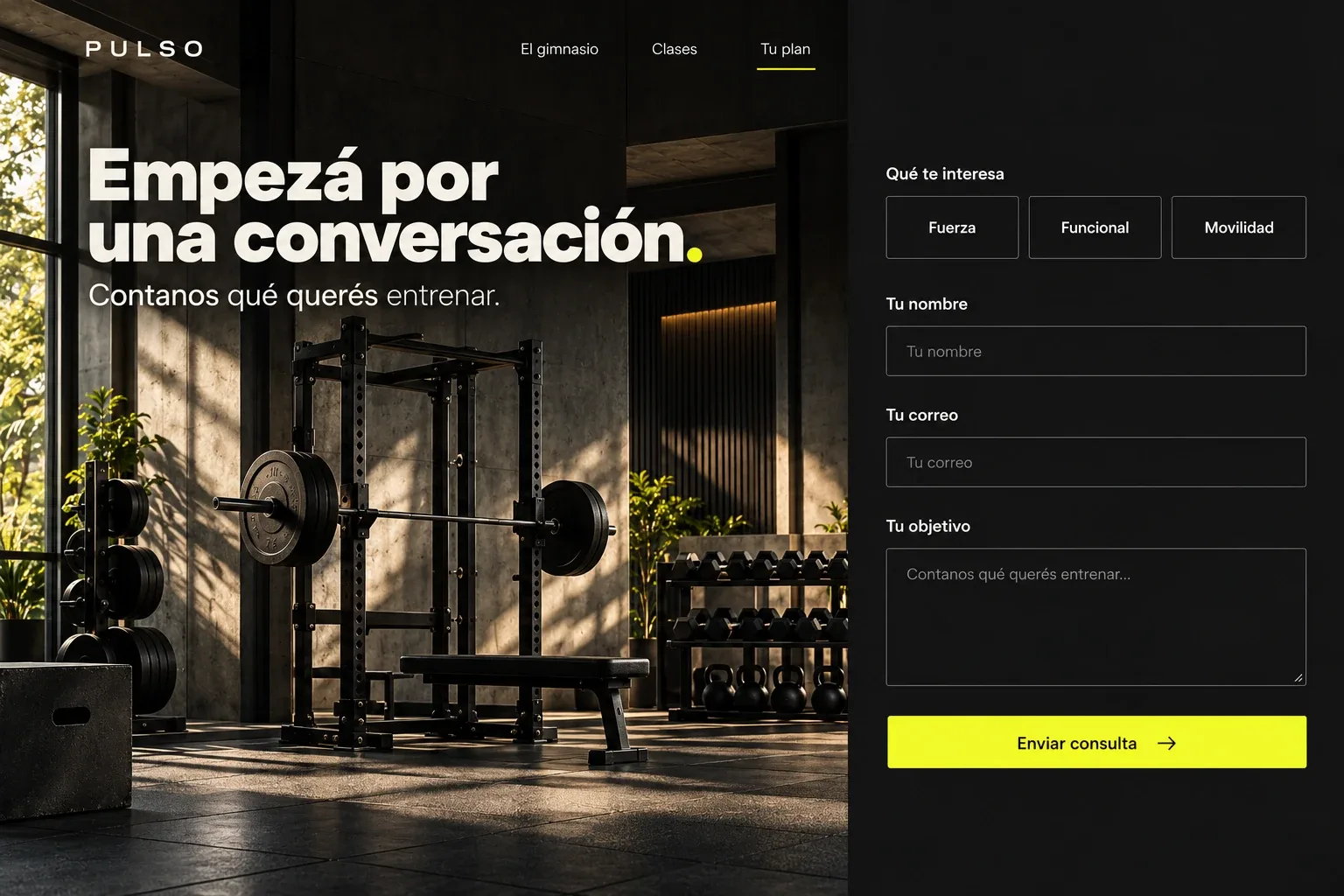 Solicitud de consulta de Pulso para elegir una actividad y contar un objetivo de entrenamiento.