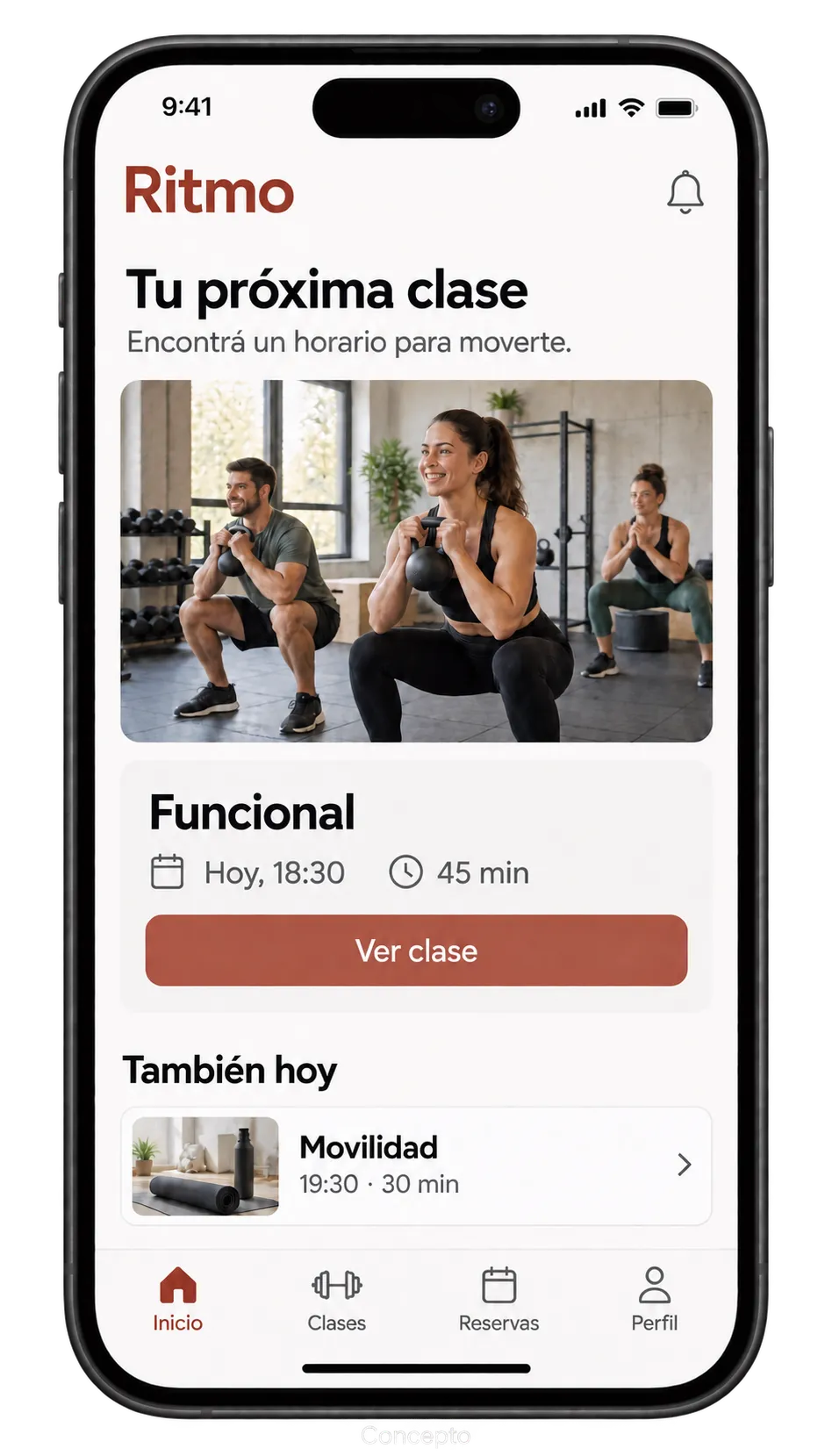 Ritmo: inicio, agenda y detalle de clase.