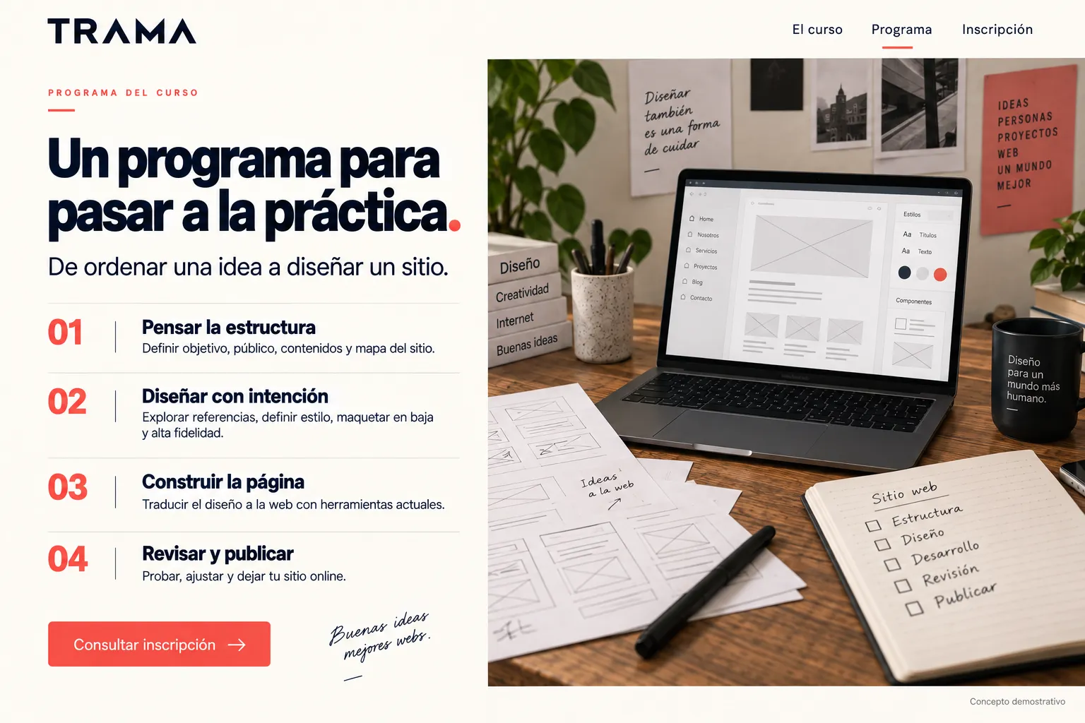 Programa de Trama organizado por módulos para Introducción al diseño web.