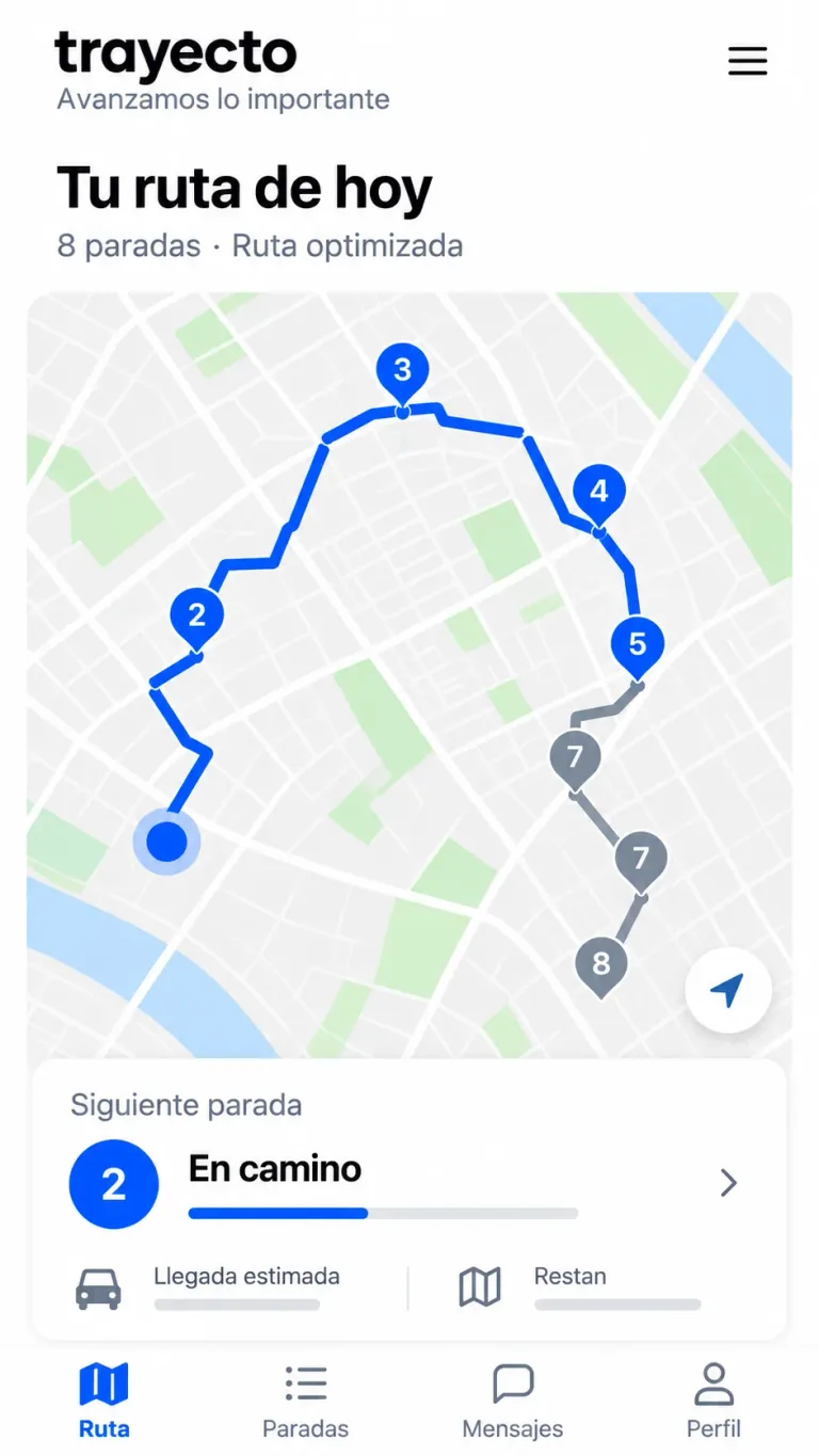 La misma sección de Trayecto adaptada a una pantalla móvil.
