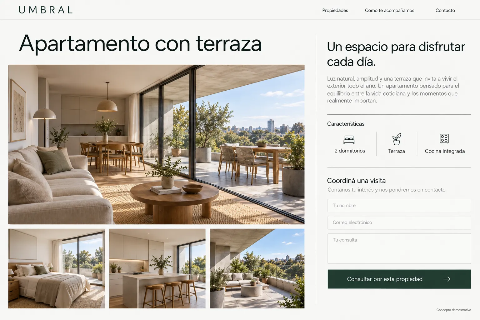 Detalle de una propiedad en Umbral con galería, características y consulta por visita.